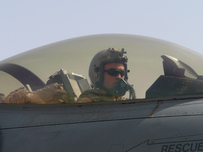 BALAD AIR BASE, Iraq -- Capt. Larry Sullivan, 13th Expeditionary Fighter Squadron pilot, preparing for take off before a combat sortie over Iraq in support of Operation Iraqi Freedom. Captain Sullivan is deployed from Misawa Air Base, Japan. (U.S. Air Force photo)