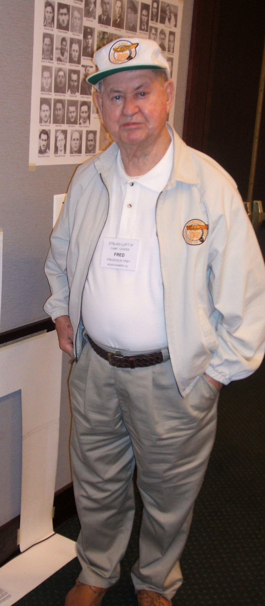 Lt. Col. (retired) Fred Frey, discusses his experiences as a prisoner of war in Nazi Germany during World War II at a reunion with other POWs in Kansas City in April 2007.  Colonel Frey was a B-17 pilot when his aircraft was shot down Oct. 10, 1943.  He was one of many prisoners confined to Stalag Luft III in what is now Poland.  (U.S. Air Force photo/Tech. Sgt. Leo Brown)