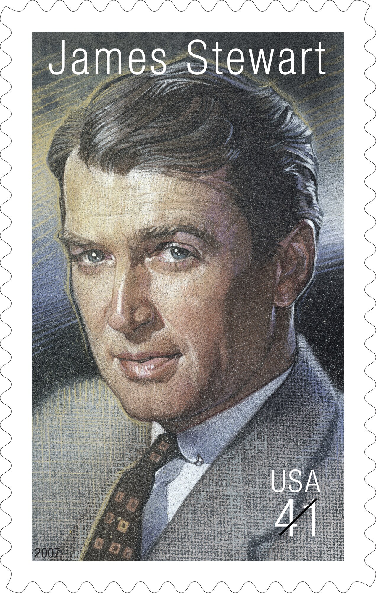 Jimmy Stewart (1908-1997) starred in 80 films and served in the Air Force and Air Force Reserve for 27 years. The U.S. Postal Service pays tribute to him with its 13th stamp in the "Legends of Hollywood" series.