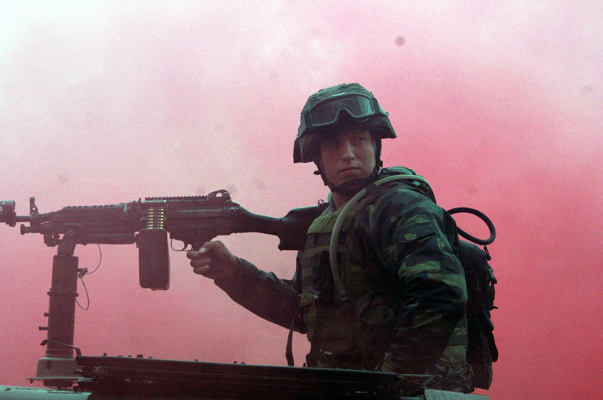 A student in the Air Force Pheonix Warrior Training Course 07-6 rides in a convoy during training for the course Aug. 21 on a range at Fort Dix, N.J.  The course is taught by the U.S. Air Force Expeditionary Center's 421st Combat Training Squadron where Air Force security forces Airmen practice expeditionary combat skills.  (U.S. Air Force Photo/Tech. Sgt. Scott T. Sturkol)