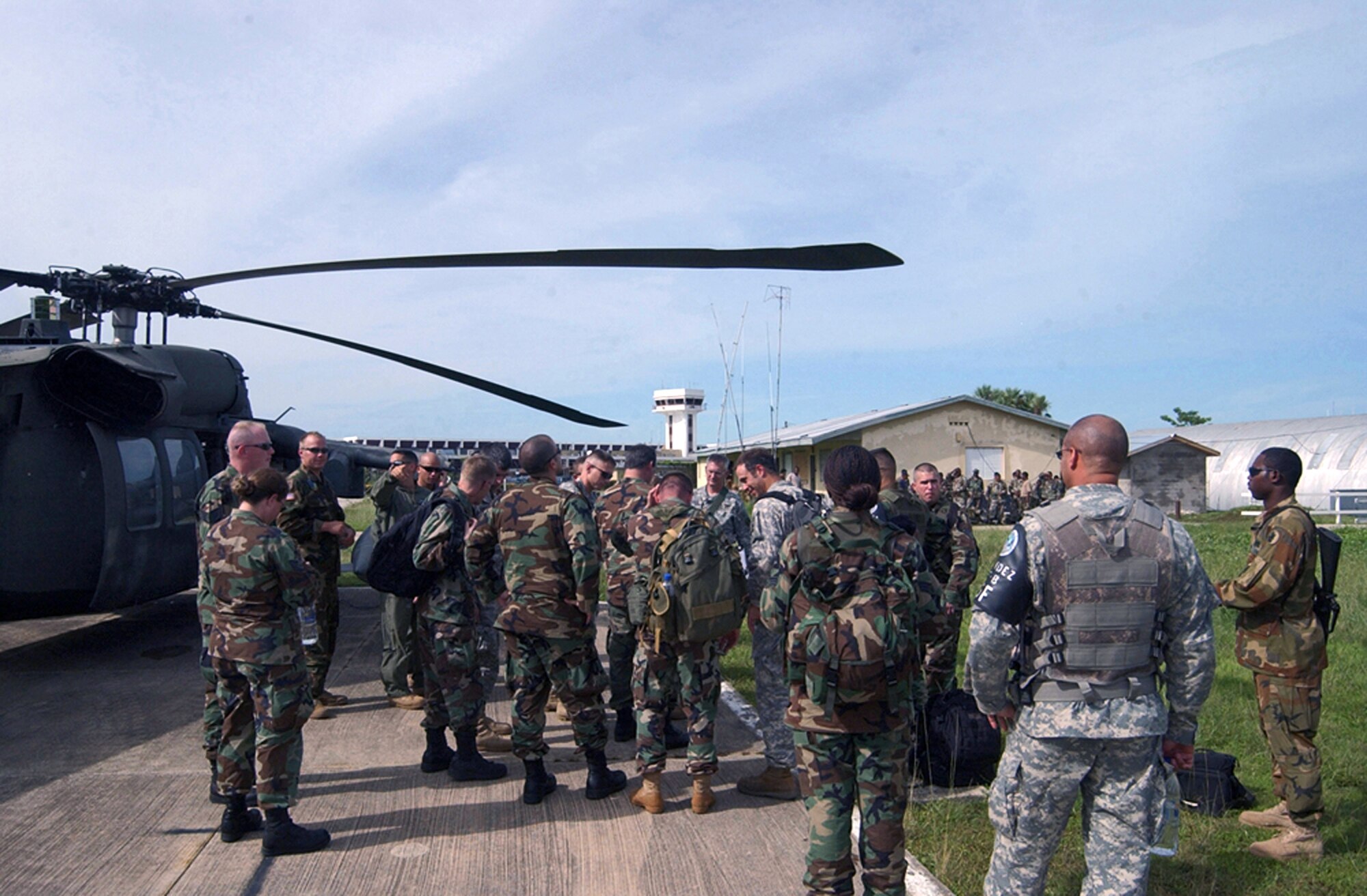 Approximately 20 Soldiers and Airmen from Joint Task Force-Bravo at Soto Cano Air Base, Honduras, deployed to Belize City, Belize, as part of an initial assessment team following Hurricane Dean Aug 21. The team comprises a security detail, medics, engineers, search and rescue assets and communications specialists. (U.S. Air Force photo/Tech. Sgt. Sonny Cohrs) 