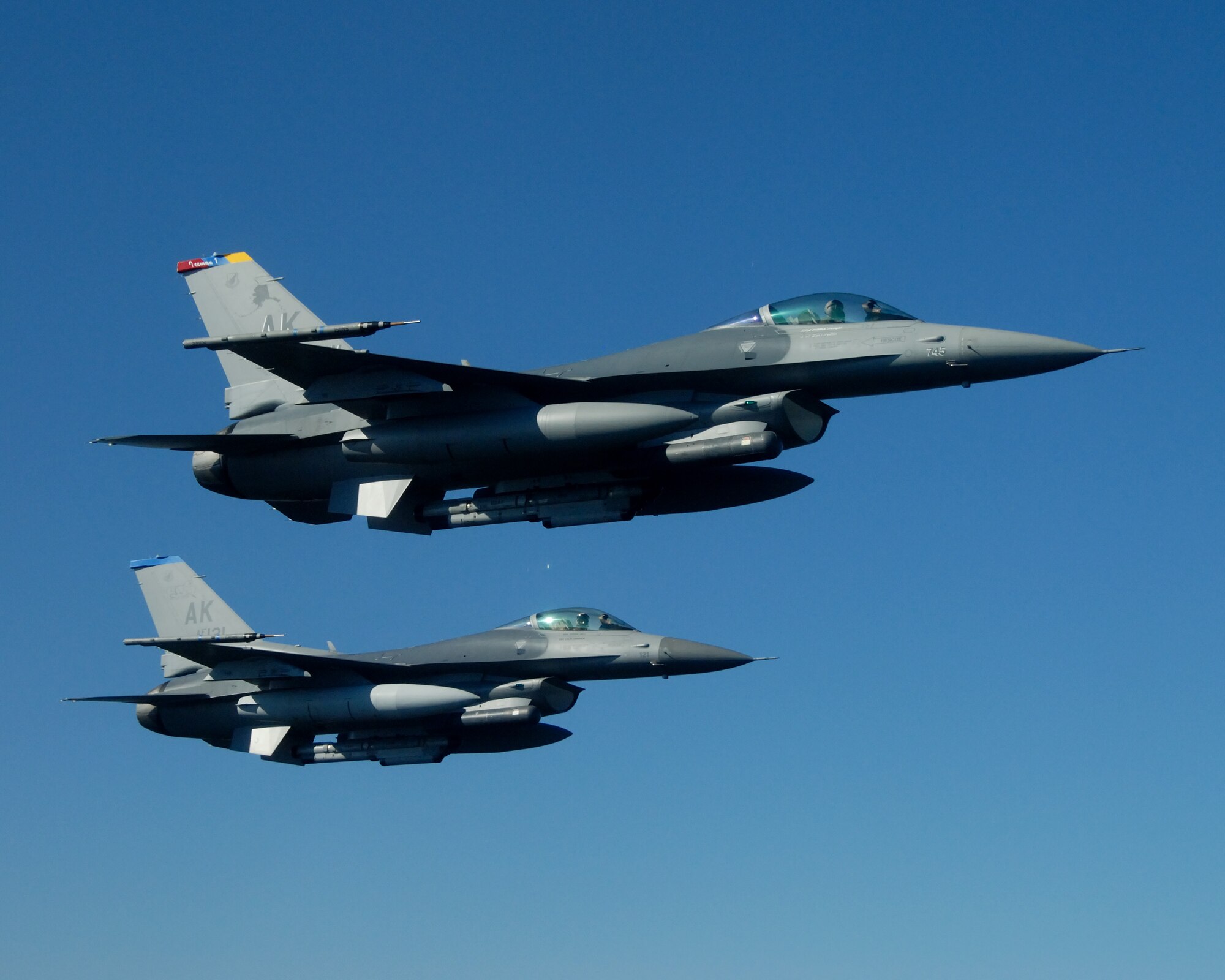 EIELSON AIR FORCE BASE, Alaska -- Brig. Gen. David Scott, 354th Fighter Wing Commander, flies formation in a F-16 Fighting Falcon aircraft during his fini flight on Aug., 17. General Scott arrived at Eielson AFB back in Dec. 05 and will be departing in Aug. 07 to a North Atlantic Treaty Organization base in Greece as the Deputy Commander of Combined Air Operations Center. (U.S. Air Force Photo by Master Sgt Rob Wieland)(Released)