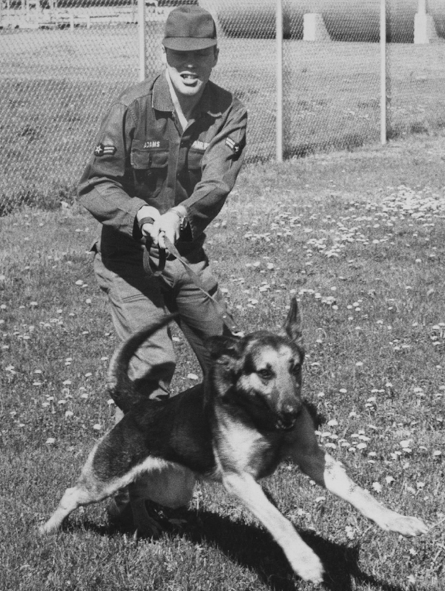 FAIRCHILD AIR FORCE BASE, Wash. -- David Adams and his Sentry Dog King 12M5 shortly after his arrival from technical school in June 1968. Mr. Adams was a member of the 92nd Bomb Wing Security Police Squadron from June 1968 until September 1969, when he was sent to Korat Royal Thai Air Force Base, Thailand. (Courtesy Photo)