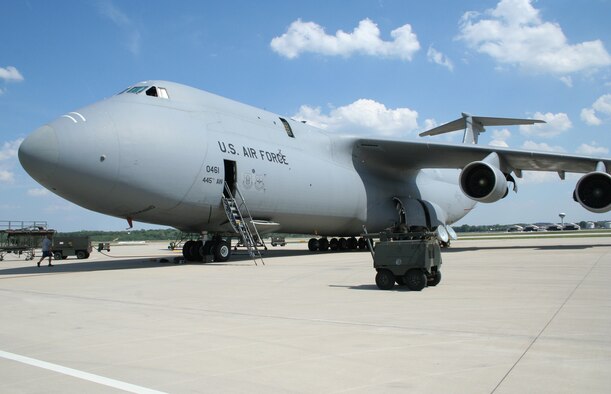 Fast action by maintainers and Wright-Patterson Air Force Base firefighters limited a fuel spill beneath this 445th Airlift Wing C-5A Galaxy on August 22.  A malfunction during the off-loading of fuel resulted in a spill of about 50 gallons that was contained and cleaned up. (Laura Darden/U.S. Air Force)