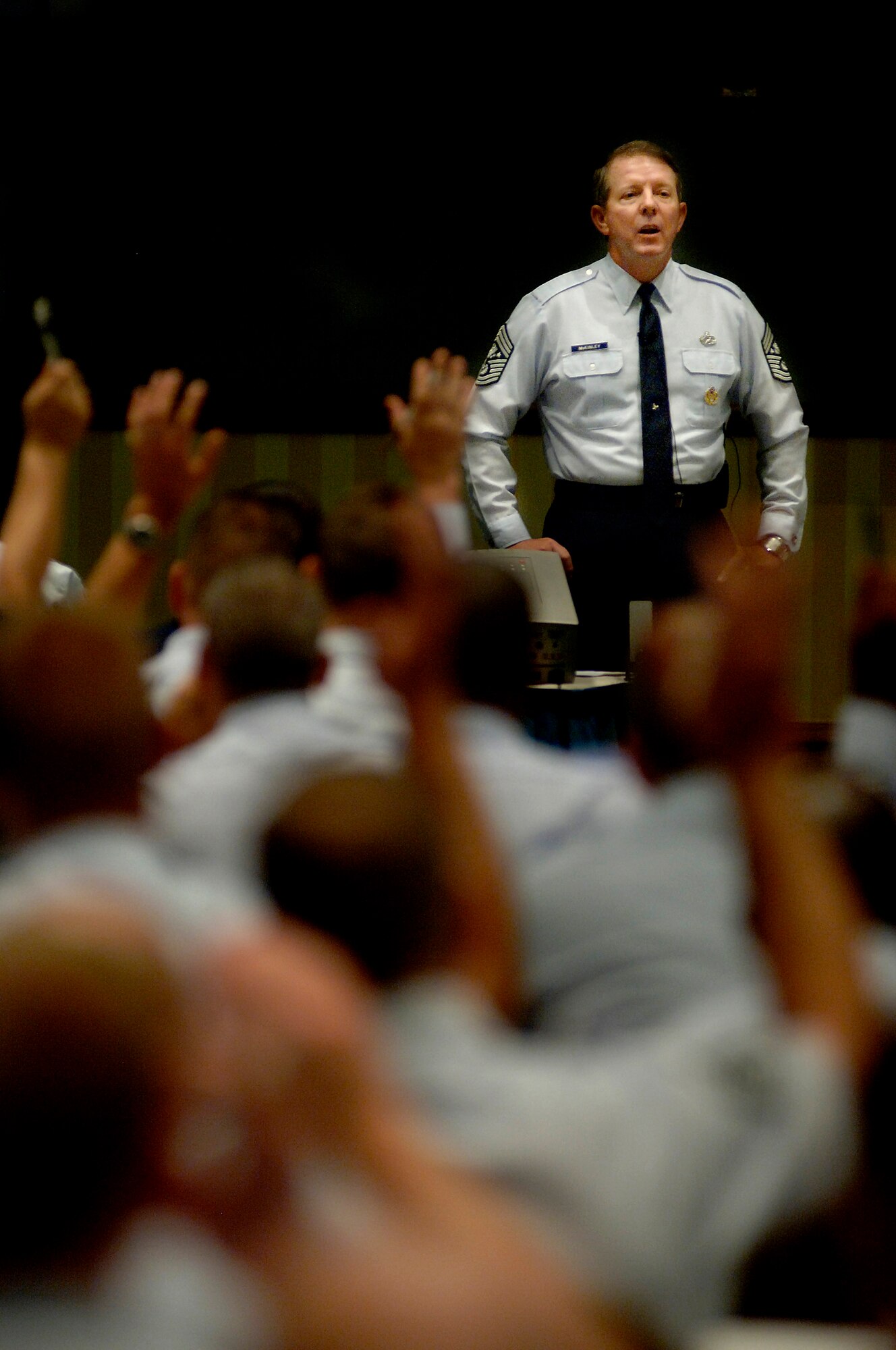 Chief Master Sgt. of the Air Force Rodney J. McKinley briefs Airmen at the 2007 Air Force Sergeants Association Conference held in Orlando, Fla., Aug. 21. (U.S. Air Force photo/ Airman 1st Class Nicholas Pilch)