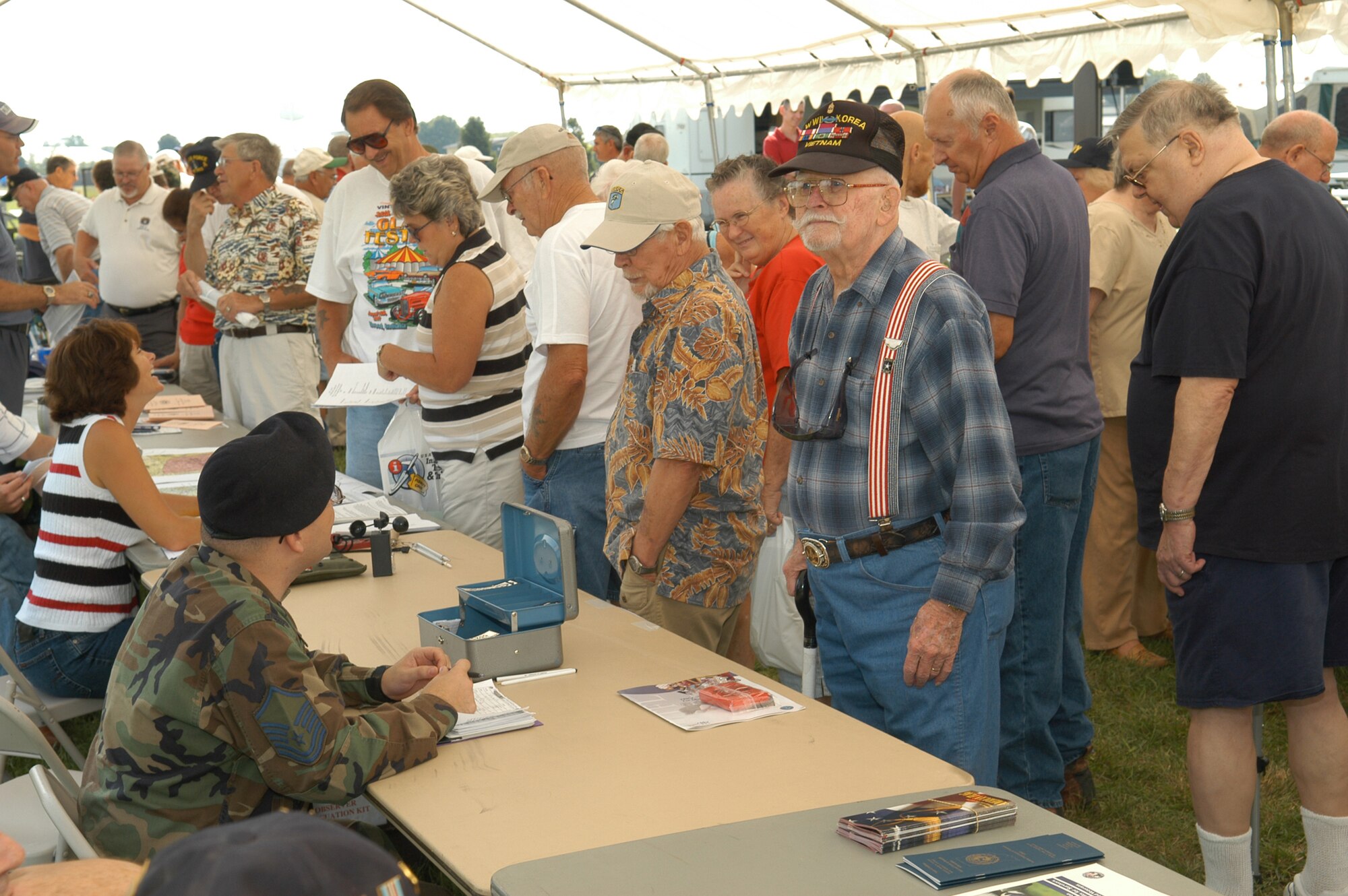 GRISSOM AIR RESERVE BASE, Ind., -- Approximately 500 people gathered at Grissom  Aug. 24 for the base's first Retiree Appreciation Day. Retirees from all branches of the military were invited to visit the base, participate in an information fair and have lunch at the base. (U.S. Air Force photo/Senior Airman Chris Bolen)
