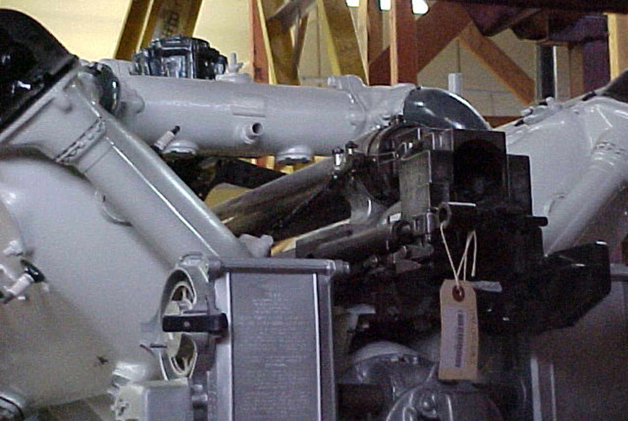 The first successful aircraft cannon -- a 37mm M3 cannon -- was mounted in the vee of the Hispano-Suiza V type, 8-cylinder, liquid-cooled engine for firing through the hollow propeller shaft. The French Hispano-Suiza engine was built in 1918 in the United States by the Wright-Martin Co. (U.S. Air Force photo)