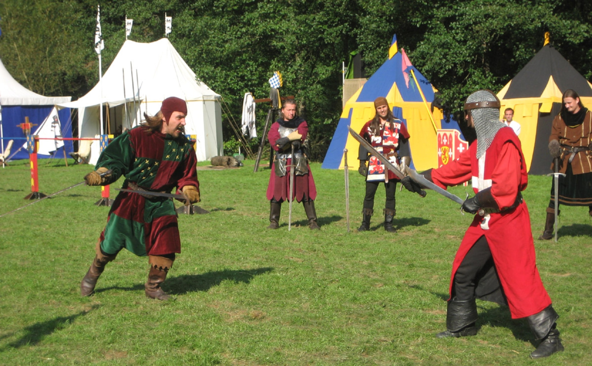 SPANGDAHLEM AIR BASE, Germany – Two knights joust at the Manderscheid Jousting Festival Aug. 26. The jousting festival took place Aug. 25 - 26. This medieval celebration included a jousting tournament, a craft market and a fireworks display. (U.S. Air Force photo/Staff Sgt. Andrea Knudson)