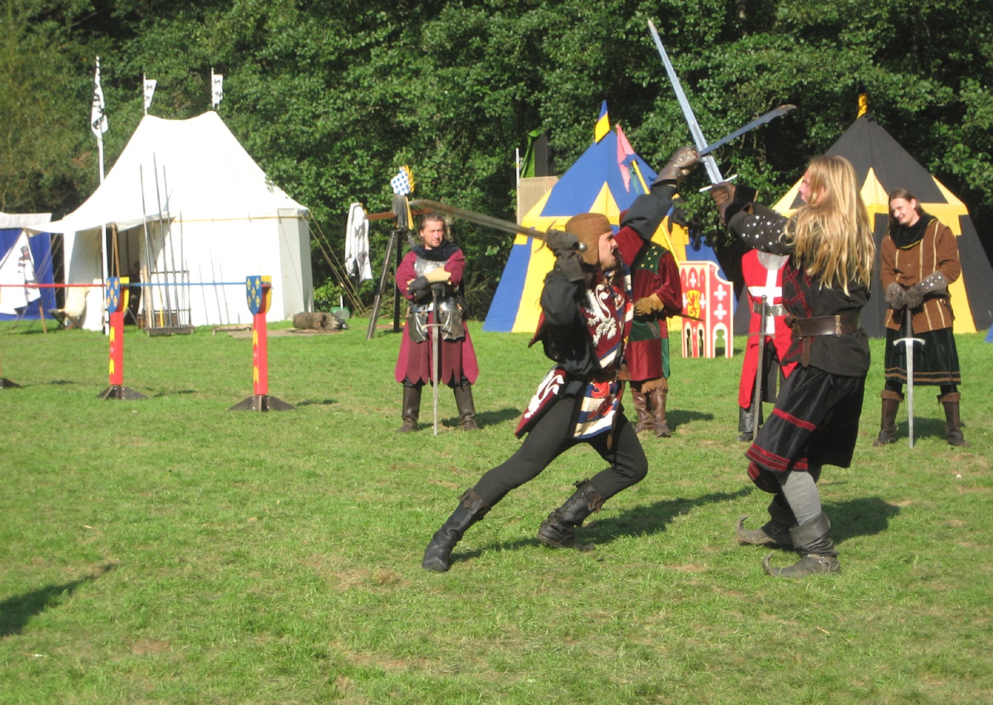 SPANGDAHLEM AIR BASE, Germany – Two knights joust at the Manderscheid Jousting Festival Aug. 26. The jousting festival took place Aug. 25 - 26. This medieval celebration included a jousting tournament, a craft market and a fireworks display. (U.S. Air Force photo/Staff Sgt. Andrea Knudson)