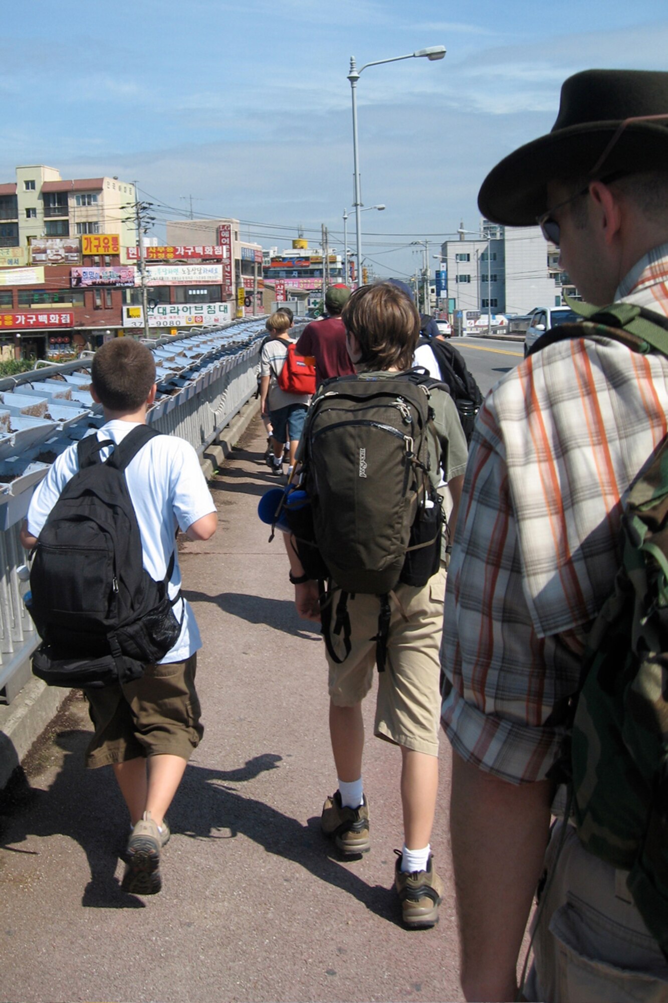 OSAN AIR BASE, Republic of Korea – The Osan chapter of the Boy Scouts took a 10 mile hike on the weekend of 11 August, retracing some of the Task Force Smith trail.  That is the route from Busan to Osan that the first U.S. forces took at the start of the Korean War.  The first U.S. battle was fought just north of Osan city and that is where the boy scouts visited.  (Courtesy Photo)