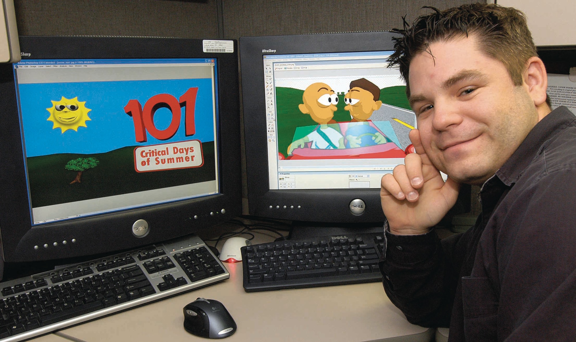 Mike Dey, Information Management’s graphics developer, created Baldo to help reinforce safety reminders in lighthearted ways.  The animated clips are used on base plasma screens as a continuing effort to keep safety a priority. (Air Force photo by Margo Wright)