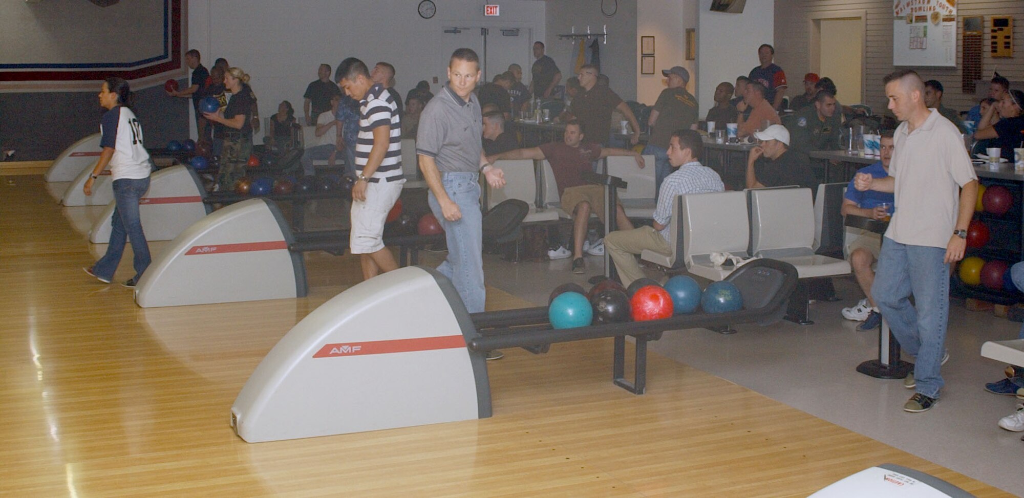 Several members of Team Malmstrom came to Aces High Bowling and Entertainment Center Aug. 24 to help raise money for the Air Force Ball. The Company Grade Officers Association organized the event and proceeds will be used to help defray the cost of tickets to the ball being held Sept. 15. (U.S. Air Force photo/1st Lt. Justin Brockhoff)