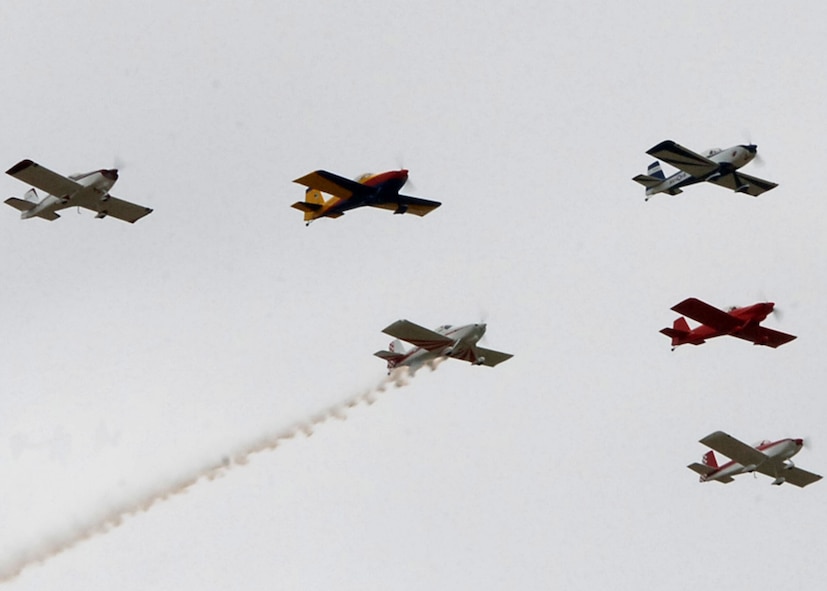 DYESS AIR FORCE BASE, Texas--Members of Falcon Flight show the crowd all different formations they can fly in at the air show held at Abilene Regional Airport, August 18, 2007. Falcon Flight was founded in Austin, TX in the early 90s. (U.S Air Force photo by Airman 1st Class Felicia Juenke)