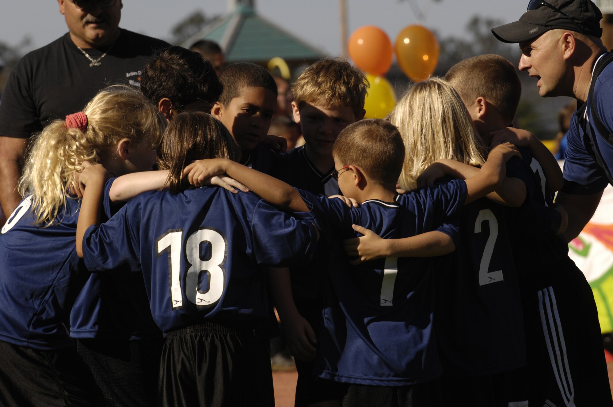 VANDENBERG AIR FORCE BASE, Calif. --  Children participating in the youth soccer program chant their team motto during the youth soccer opening ceremony at the youth soccer field on Aug. 24. The youth soccer opening ceremony kicked off the two-month season for children ages 5 to 14 with games on Wednesday afternoons and Saturday mornings. (U.S. Air Force photo/Airman 1st Class Christian Thomas)