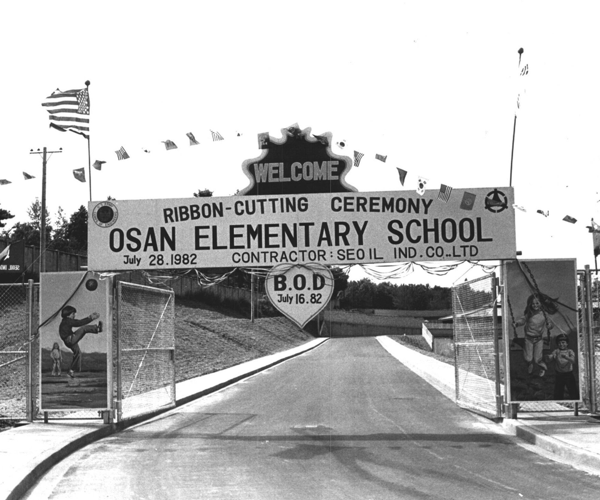 OSAN AIR BASE, Republic of Korea -- Here at Osan, the elementary school is celebrating a milestone as classes begin once again for the 25th year since it was built. A ribbon cutting ceremony was held for the elementary school on 28 July, 1982 to open the new Osan Elementary School, a Department of Defense School. The school at the time offered nine classes for grades kindergarten through sixth, with a number of other activity rooms made available as well.  At the time, the school cost nearly 2 million dollars, and took a year to complete.