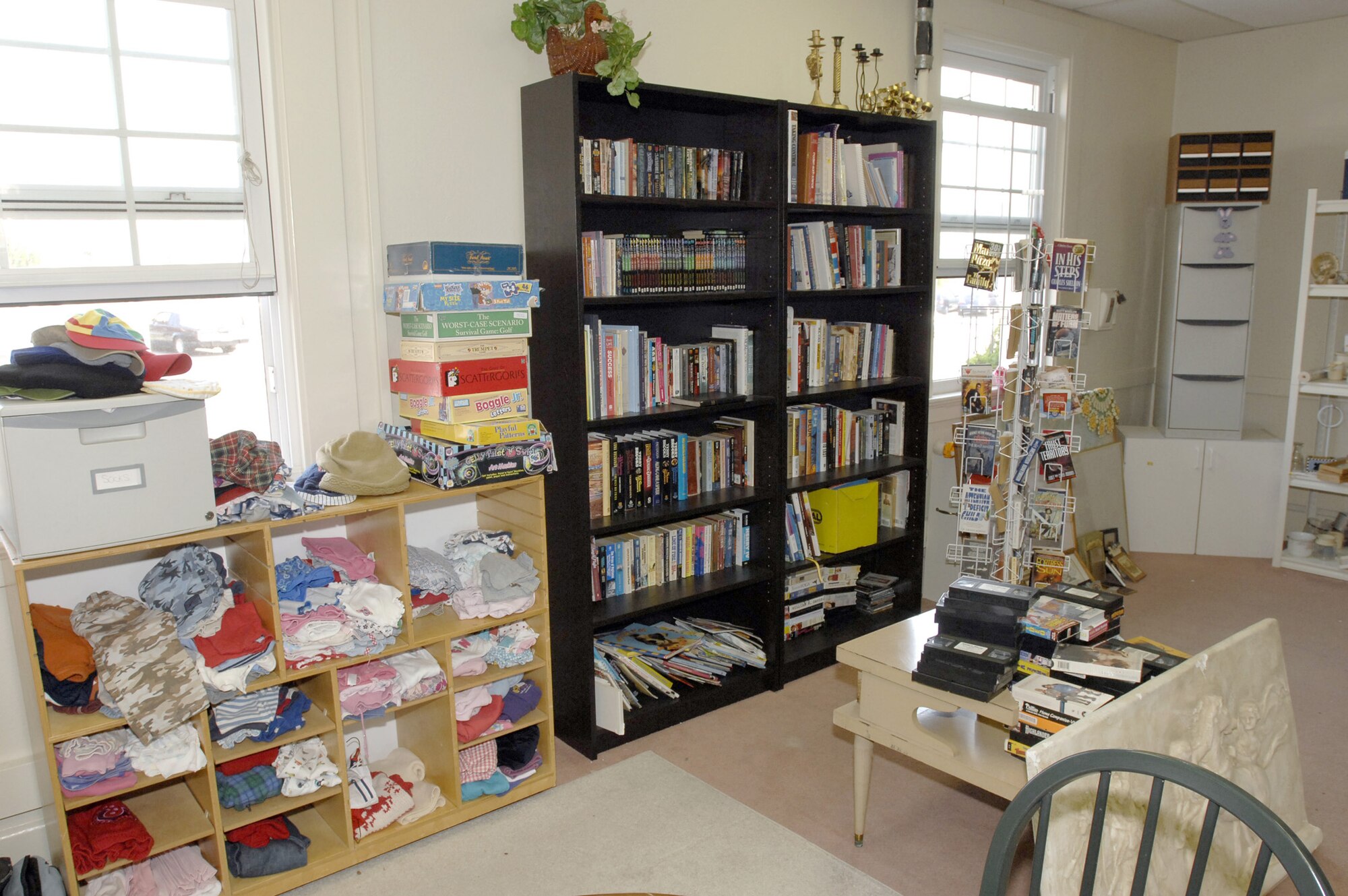 Books, games, used videos, clothing and other items are at the Airman’s Attic. (Photo by Lou Hernandez)