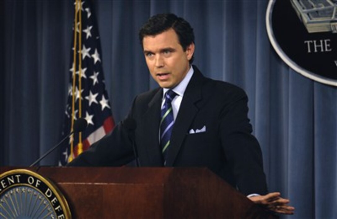 Pentagon Press Secretary Geoff Morrell speaks with reporters during a Pentagon press briefing on Aug. 29, 2007.  Morrell addressed a variety of topics in his first press briefing as the Press Secretary.  