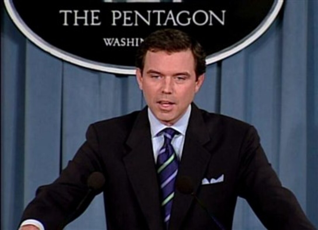 Pentagon Press Secretary Geoff Morrell speaks with reporters during a Pentagon press briefing, Aug. 29. 2007.