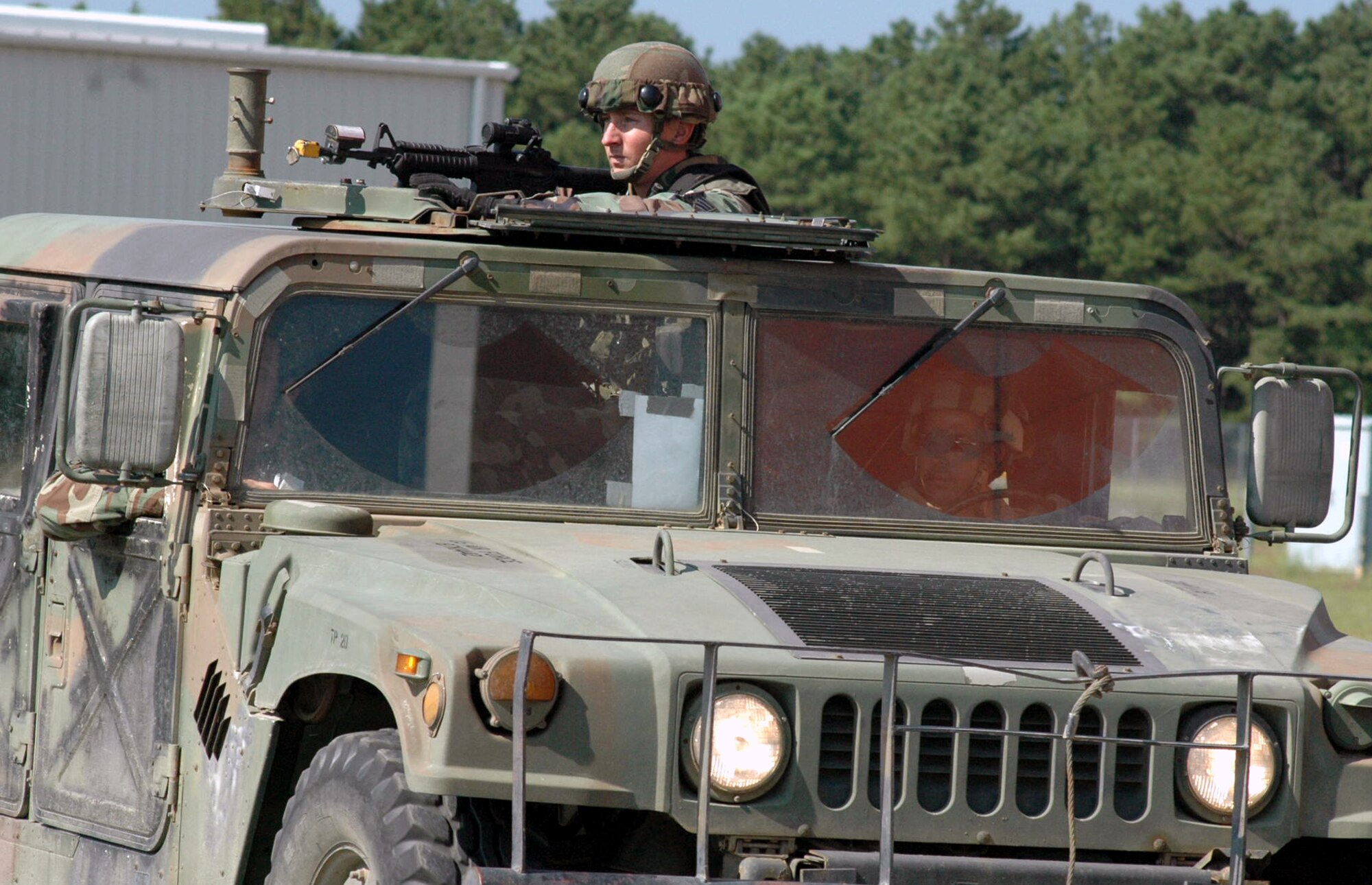 Students in the Phoenix Warrior 07-6 Training Course participate in a convoy during field operations for the course Aug. 27, 2007, at Naval Air Engineering Station Lakehurst, N.J.  The course is taught by the U.S. Air Force Expeditionary Center's 421st Combat Training Squadron from Fort Dix, N.J., and is designed for Air Force security forces to practice combat skills basics.  (U.S. Air Force Photo/Tech. Sgt. Scott T. Sturkol)