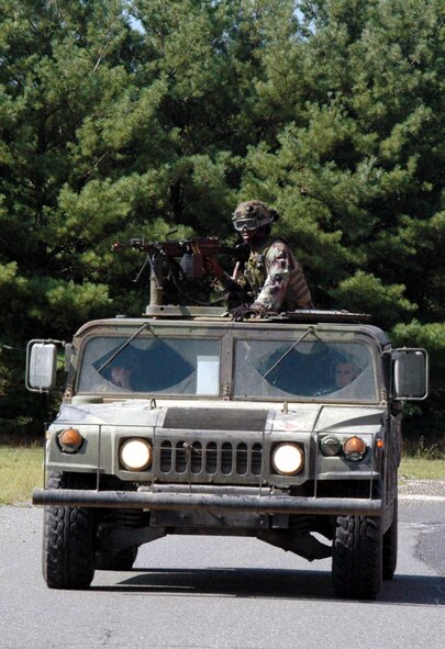 Students in the Phoenix Warrior 07-6 Course participate in a convoy during field operations for the course Aug. 27 at Naval Air Engineering Station Lakehurst, N.J.  The course is taught by the U.S. Air Force Expeditionary Center's 421st Combat Training Squadron from Fort Dix, N.J., and is designed for Air Force security forces to practice combat skills basics.  (U.S. Air Force Photo/Tech. Sgt. Scott T. Sturkol)