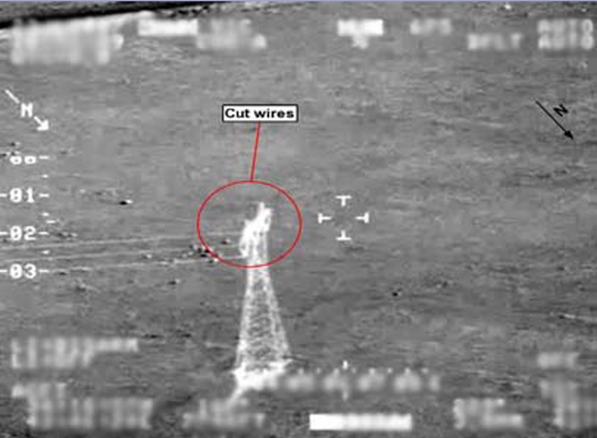 TAJI, Iraq – This infrared image was taken from a Cessna Caravan intelligence, surveillance and reconnaissance aircraft during a patrol of the Bayji powerline near the Taji military base area. (Courtesy photo)