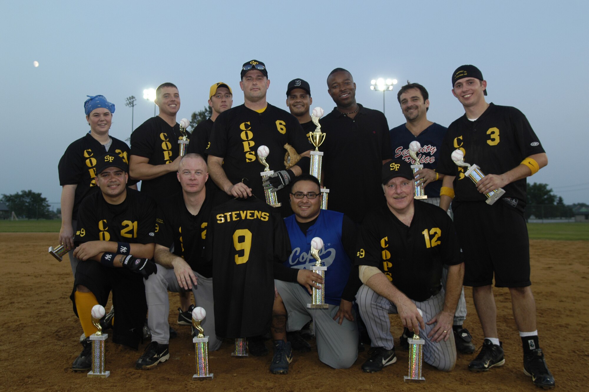 The Champion 436th Security Forces Squadron softball team following the championship softball game Aug. 24. (U.S. Air Force photo/Airman Shen-Chia Chu)