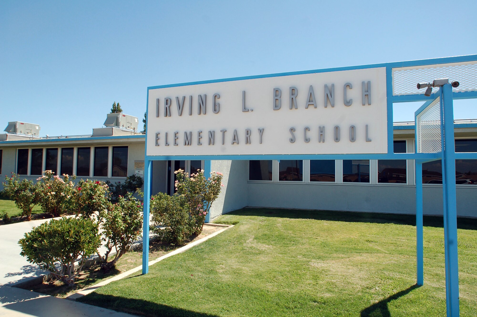 A sign welcomes visitors and students to Branch Elementary School here. Branch caters to third- to sixth-grade students. (Photo by Airman 1st Class Julius Delos Reyes)