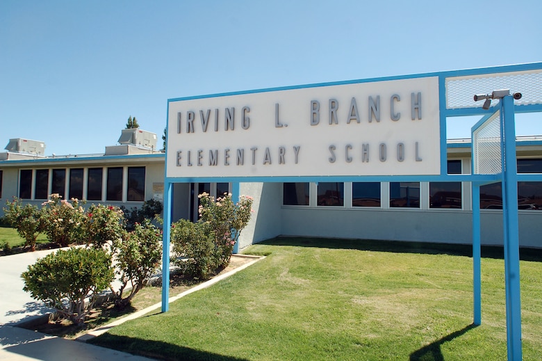 A sign welcomes visitors and students to Branch Elementary School here. Branch caters to third- to sixth-grade students. (Photo by Airman 1st Class Julius Delos Reyes)