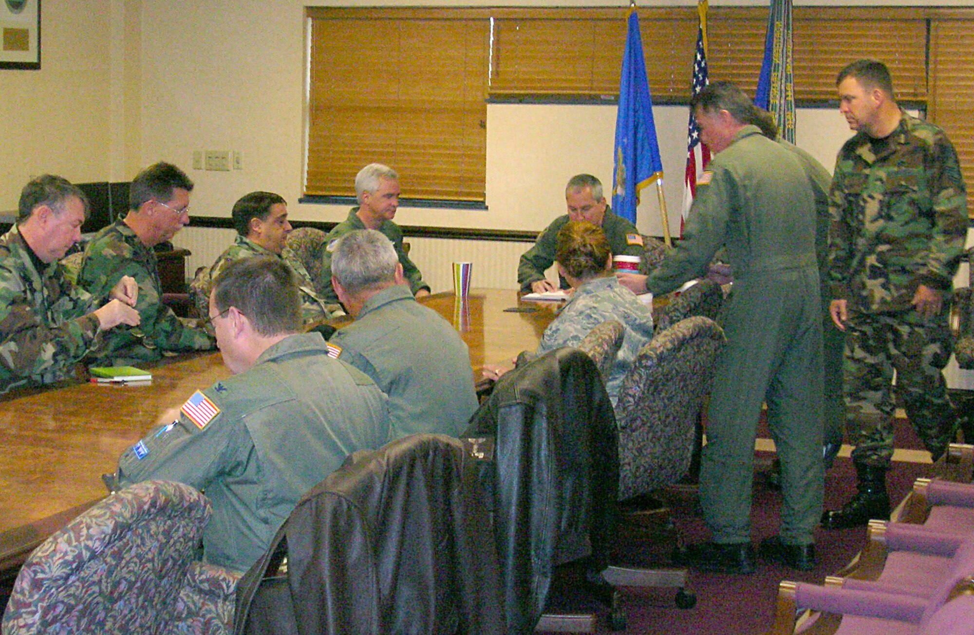 SEYMOUR JOHNSON AIR FORCE BASE, N.C. -- 916th Air Refueling Wing leadership review the results of the  unit's Staff Assistance Visit during an early morning out-brief on Sun. Dec. 2.  More than 70 inspectors from 4th Air Force reviewed the Air Force Reserve wing's processes during a four-day inspection in preparation for the wing's upcoming Unit Compliance Inspection slated for July 2008.