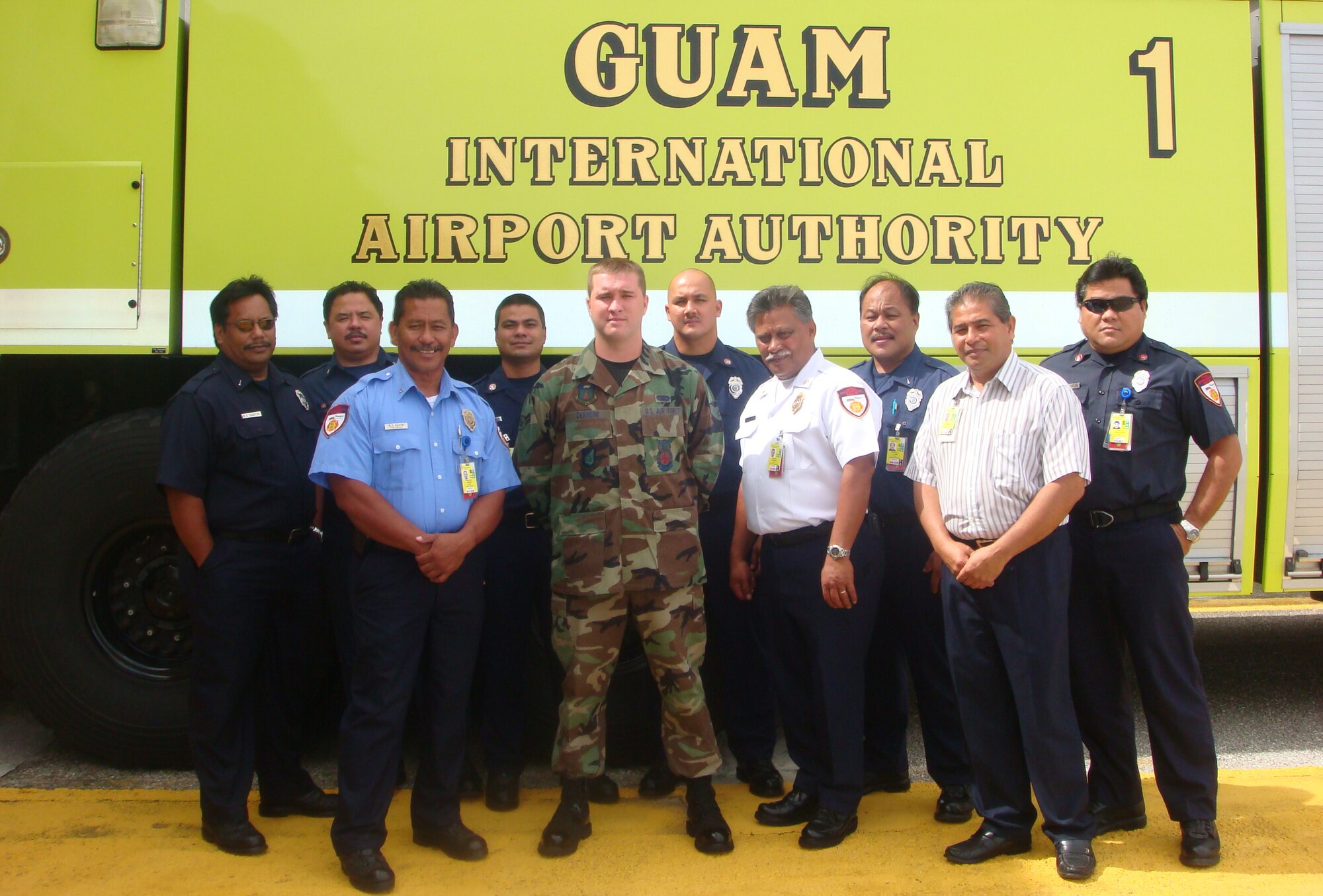 Airman 1st Class Matthew Derheim, 36th Civil Engineer Squadron fire department, recently trained Guam Aircraft Rescue and Fire Fighting members to enhance their readiness skills in the event they are ever needed to respond to a military aircraft emergency. (U.S. Air Force photo/Staff Sgt. Francis Tagalog) 
