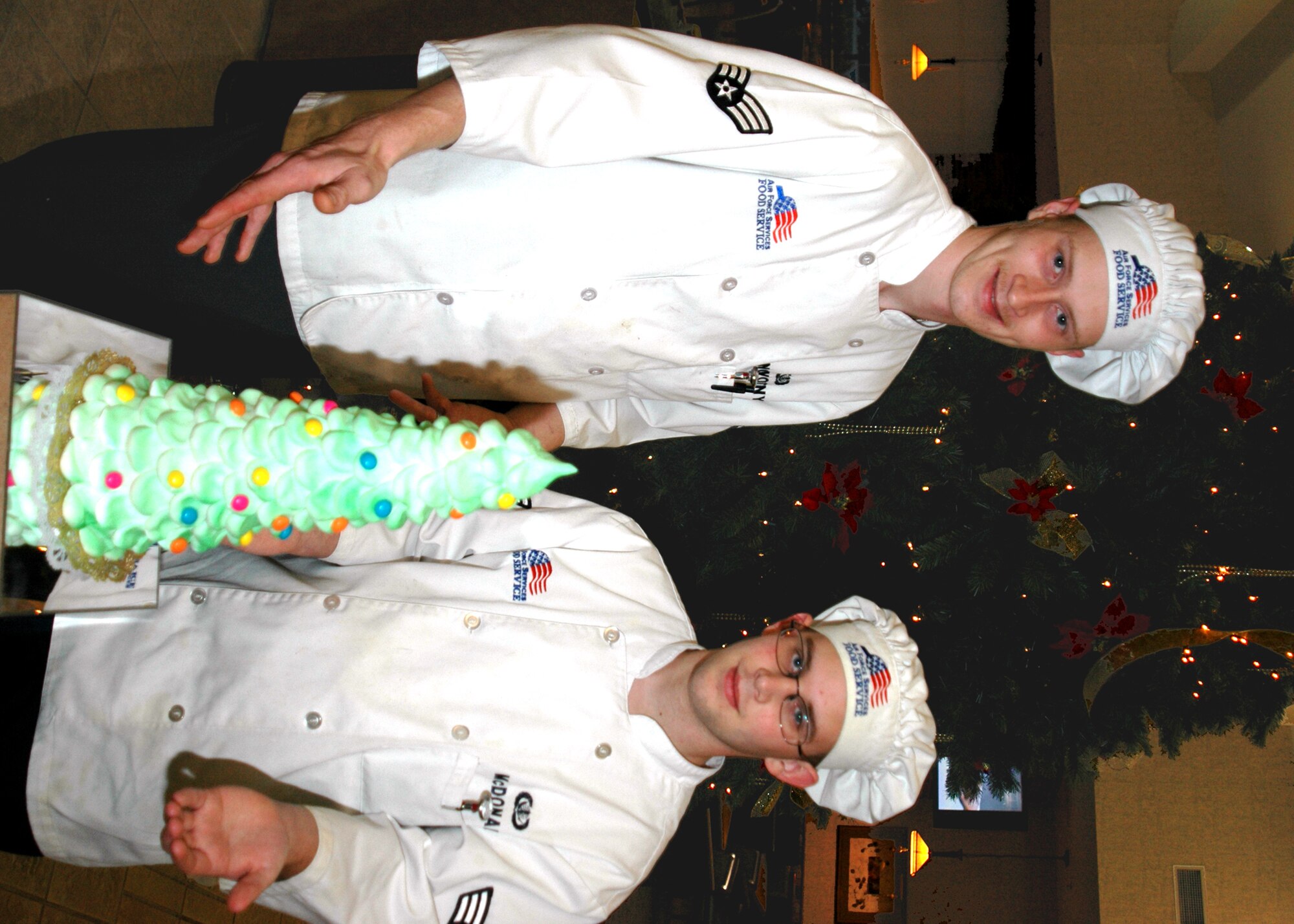GRISSOM AIR RESERVE BASE, Ind., -- A candy Christmas tree was created by Senior Airmen Joshua Novontny and Joe McDonald of the 434th Services Flight. The tree consists of fondant icing and chocolate candies.  The candy Christmas tree was one of many special treats prepared for Grissom personnel as part of a special Christmas meal served during the December Unit Training Assembly.  (U.S. Air Force photo/Senior Airman Carl Berry)