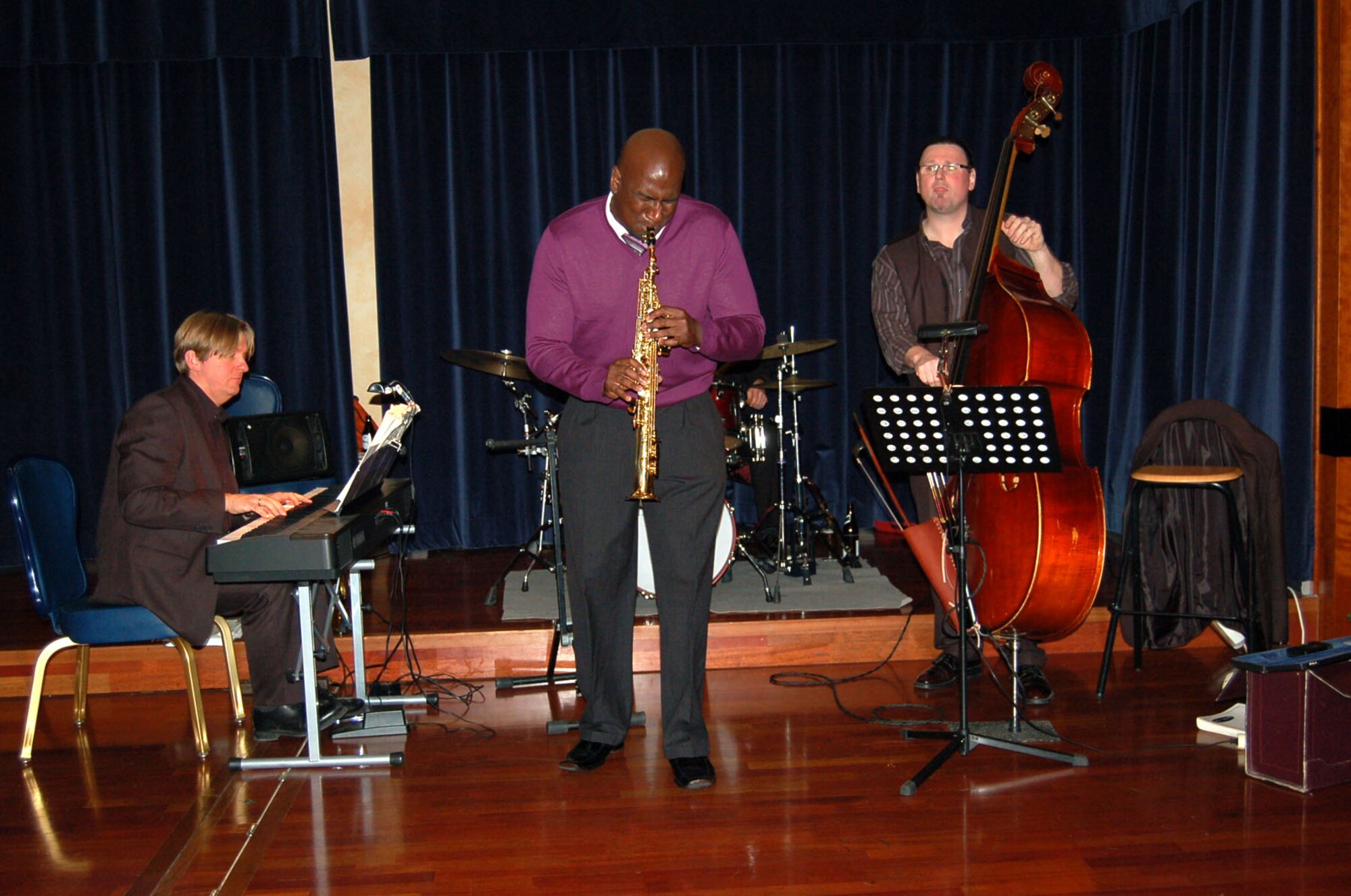 SPANGDAHLEM AIR BASE, Germany -- The F.E.B. Trio jazz band perform at the 52nd Fighter Wing Holiday Party at Club Eifel Dec. 1, 2007. (U.S. Air Force photo/Capt. Kevin Coffman)