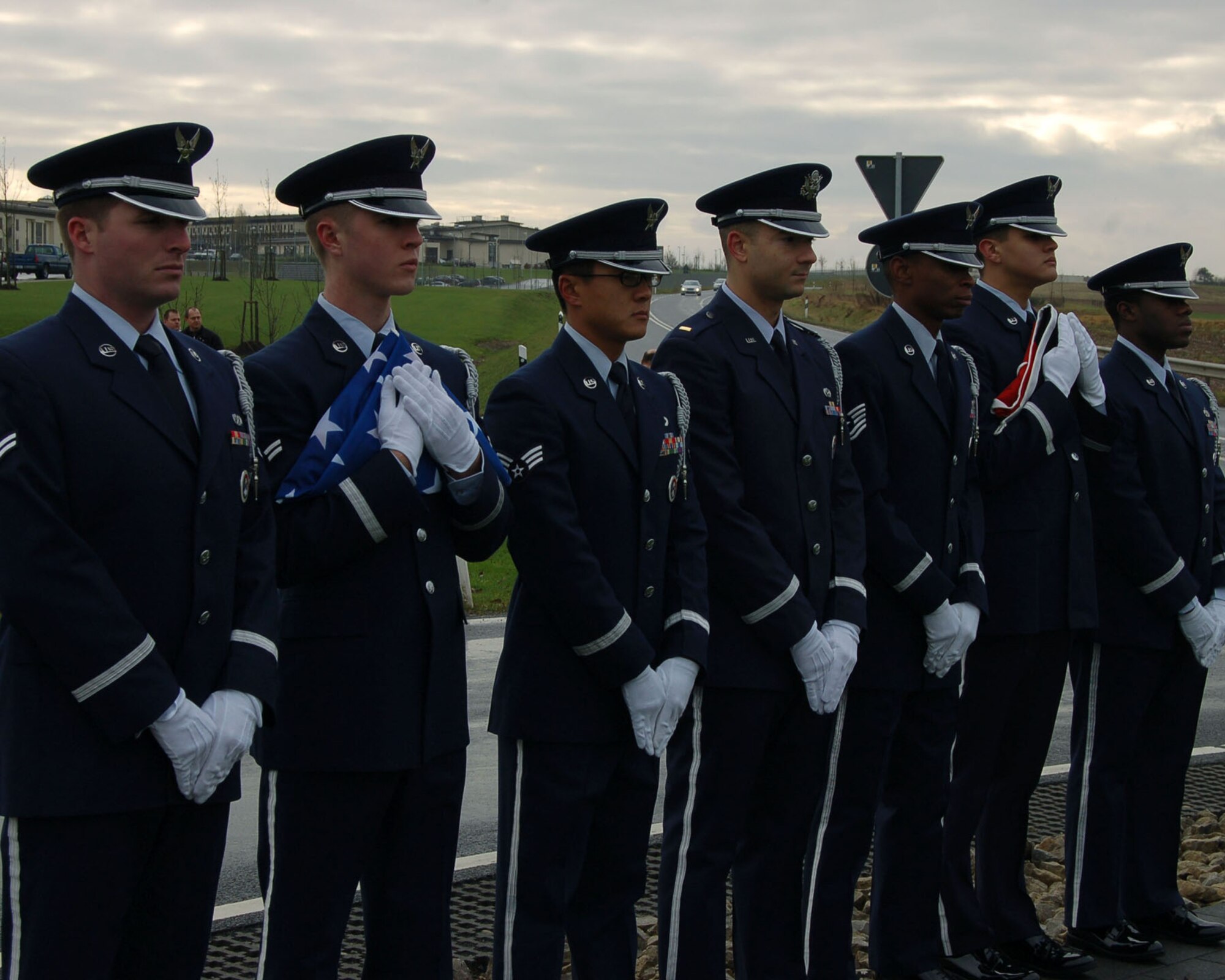 SPANGDAHLEM AIR BASE, Germany -- The 52nd Fighter Wing Honor Guard initiates during the grand opening of the new traffic circle at Spangdahlem Air Base Nov. 26, 2007. (U.S. Air Force photo/Staff Sgt. Chris Mills)