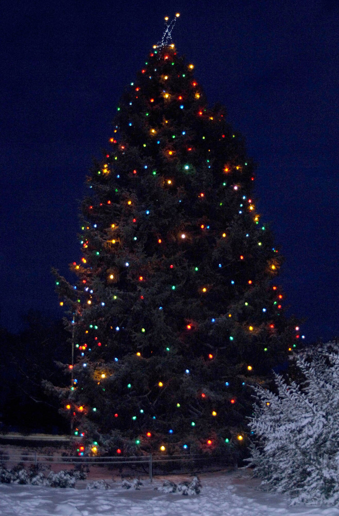 FAIRCHILD AIR FORCE BASE, Wash. – The Annual Christmas Tree lighting took place Nov. 29 near the main gate. The tree lighting was the result of a tedious and meticulous job by the 92nd Civil Engineering Squadron ensuring the event was successful. The tree is a constant reminder that family and service are critical elements in daily life. (U.S. Air Force photo/Staff Sgt. JT May III)