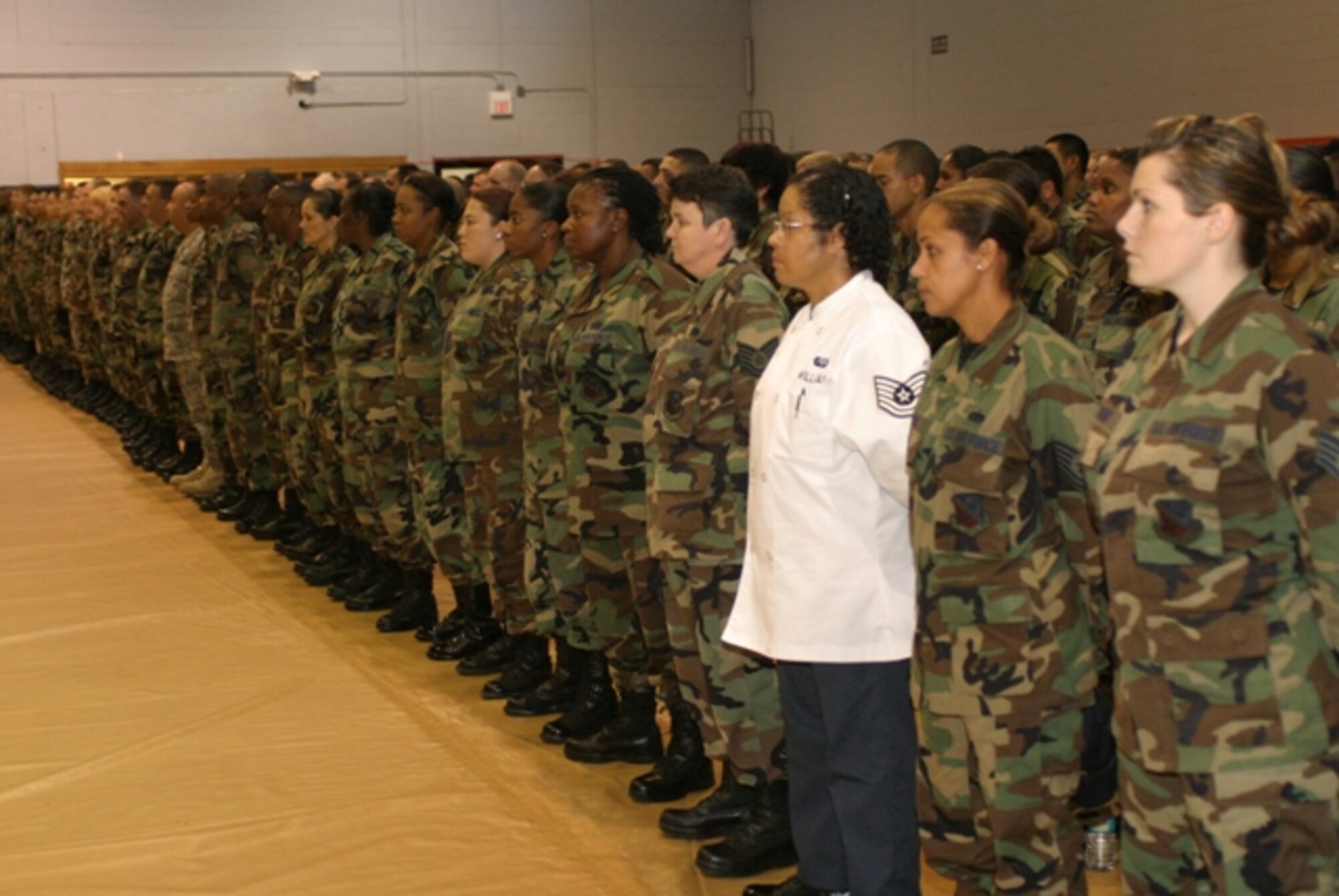Hundreds of 482nd Mission Support Group reservists packed into the base gymnasium while Col. Michael McCully, 482nd Mission Support Group commander, assumed command from Col. Dennis Daley on Dec. 1. (U.S. Air Force photo/Tech. Sgt. Paul Dean)
