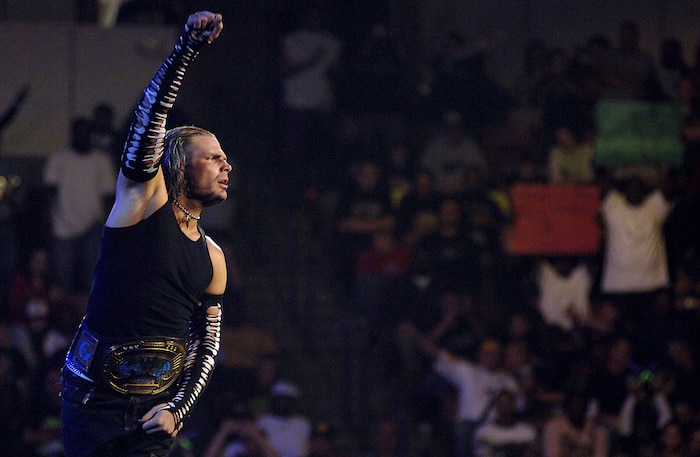 Jeff Hardy, a performer with World Wrestling Entertainment, Inc., performed at the North Charleston Coliseum Monday before boarding a Charleston C-17 to Ramstein Air Base, Germany, and on to Iraq. This is the fifth year World Wrestling Entertainment, Inc., and Armed Forces Entertainment have teamed together to bring entertainers overseas to visit military service members. (U.S. Air Force photo/Senior Airman Nicholas Pilch)