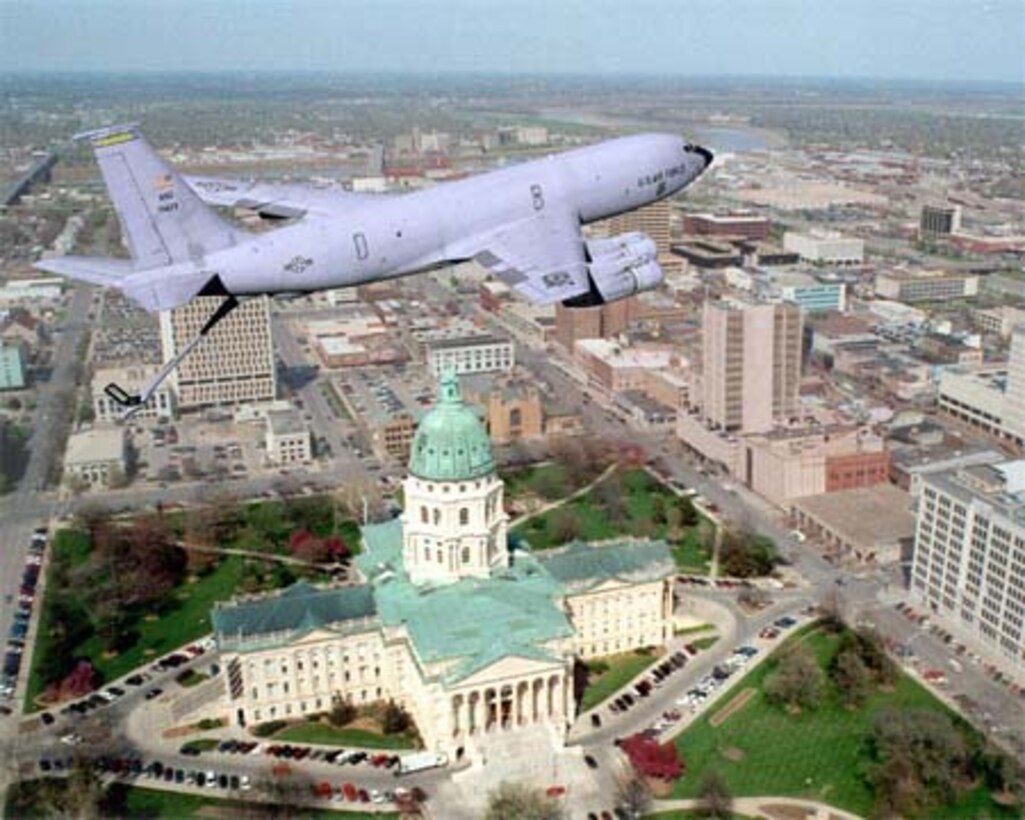 A 190th ARW KC-135 over the KS State Capital