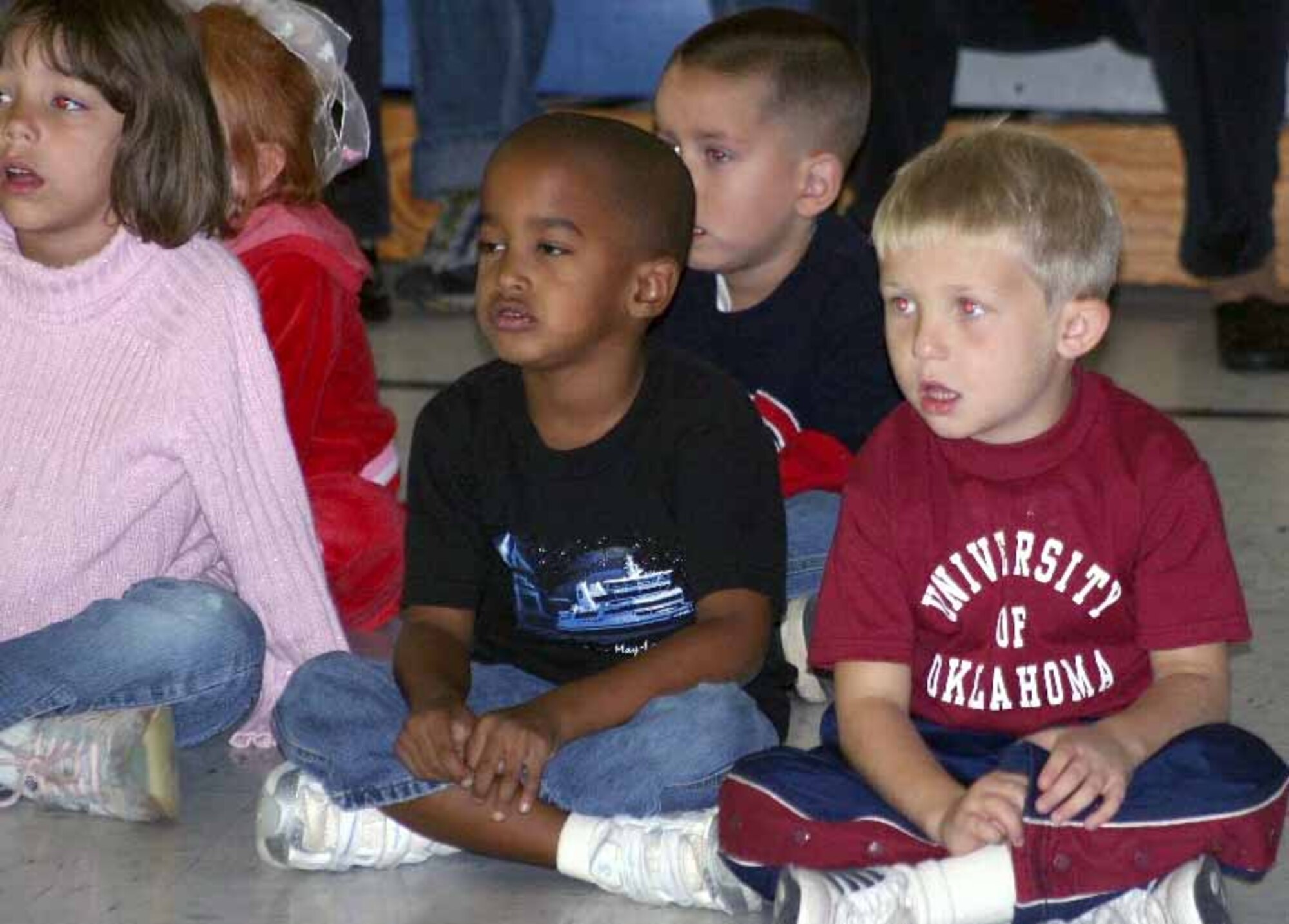 Students at Sooner Rose Elementary in Midwest City listen closely as Sailors from the Navy Operational Support Center, Oklahoma City, talk to them about the importance of staying drug free.  (Photo Petty Officer 1st Class Eric Lewis)