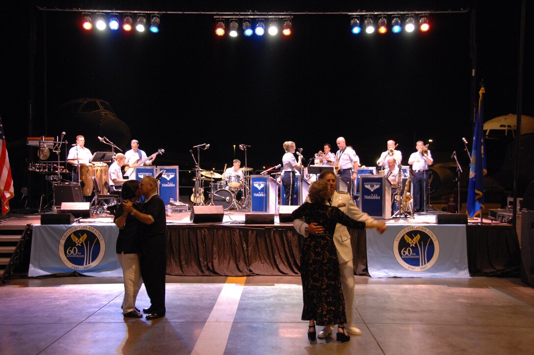 Offutt Airmen of all ranks danced the night away to the music of the The Noteables jazz ensemble during the 'Heritage to Horizons Hanger Bash 07'  on Oct. 6, 2007 celebrating the 60th Anniversary of the Air Force. The Noteables is part of the USAF Heartland of America Band, and their performance showcased dance music from World War II through the 1960's-1970's.