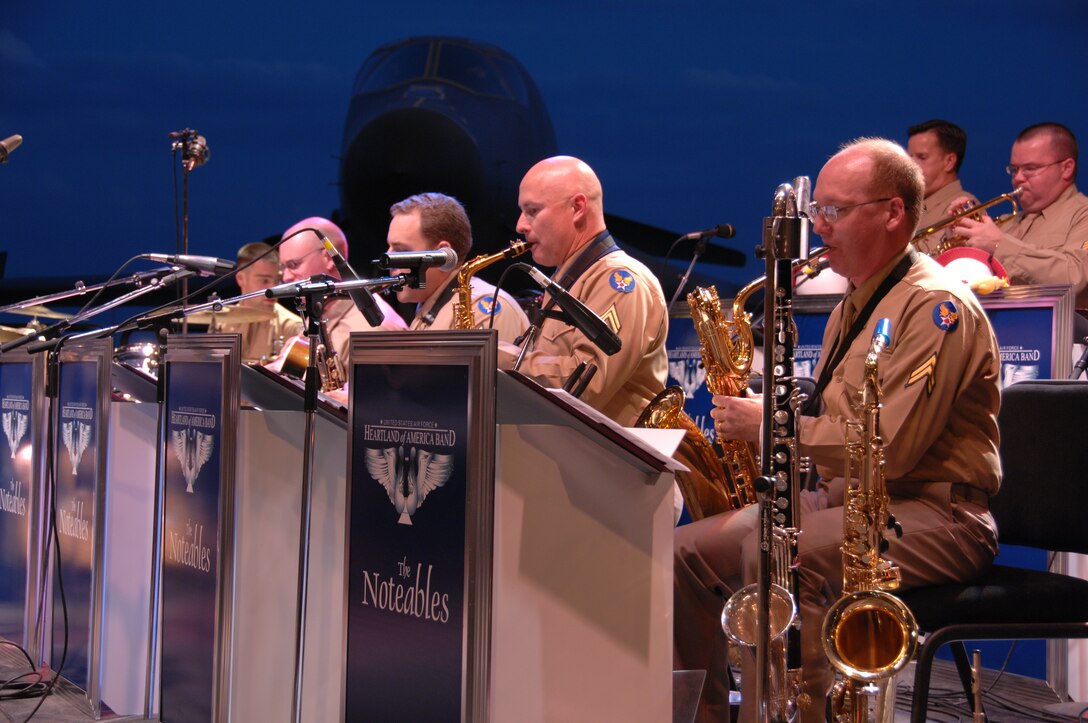 The Noteables jazz ensemble performed for the 'Heritage to Horizons Hanger Bash 07'  on Oct. 6, 2007 in celebration of the 60th Anniversary of the Air Force. The band is part of the USAF Heartland of America Band, and their performance showcased dance music from World War II through the 1960's-1970's.