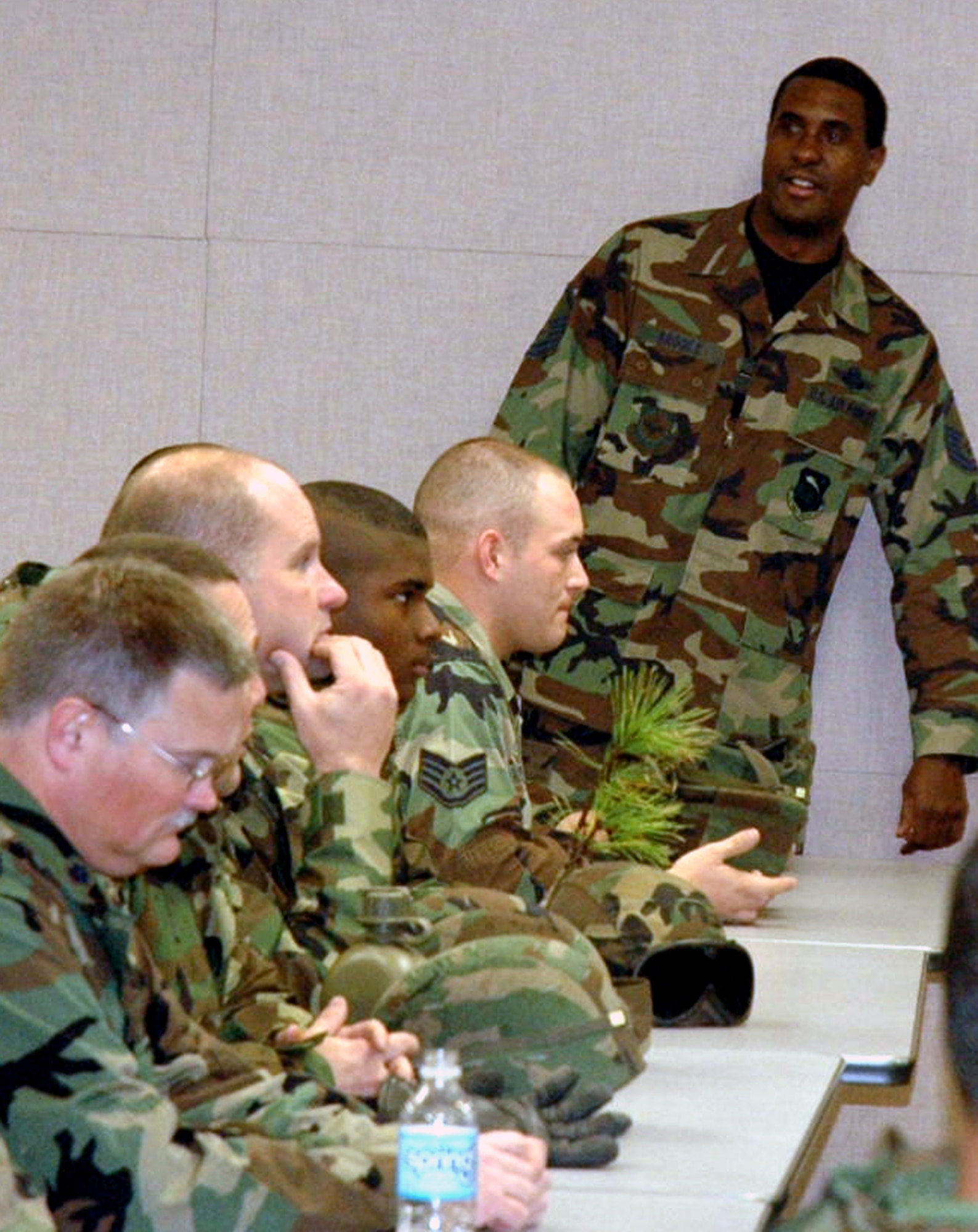 Master Sgt. John Brooks teaches a class on night vision operations using night vision goggles Nov. 15  at the Air Force Expeditionary Center's Mobility Operations School at Fort Dix, N.J. Both basic and advanaced Contingency Response Group Formal Training Unit courses are taught at the center. The courses are each 22 days long and include 10 days of training at the Advanced Contingency Skills Training Course taught by the Center's Expeditionary Operations School. Sergeant Brooks is an instructor at the school. (U.S. Air Force Photo/Tech. Sgt. Scott T. Sturkol)