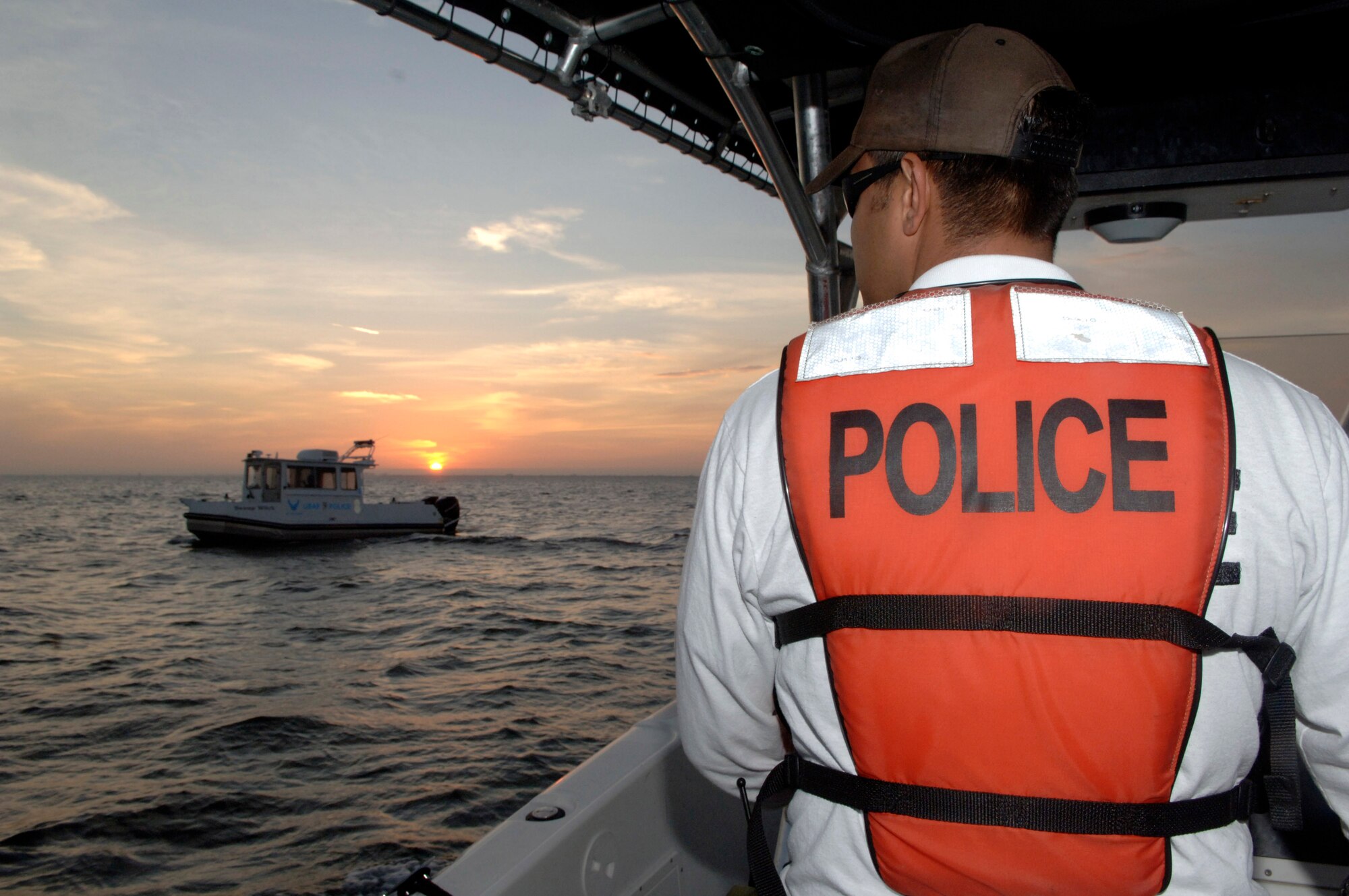 Staff Sgt. Randall Resto polices Tampa Bay Nov. 27 near MacDill Air Force Base, Fla. Sergeant Resto is a member of the 6th Security Forces Squadron boat patrol, one of the units in the Air Force to have a boat patrol and the only one to conduct patrols overnight. (U.S. Air Force photo/Airman Rylan Albright)