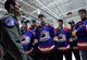 LANGLEY AIR FORCE BASE, Va.--Maj. Paul "Max" Moga, F-22 Demo Team pilot, explains the Air Force's only fifth-generation jet to the Norfolk Admirals hockey team here Dec. 4. The Admirals are the top developmental affiliate of the National Hockey League’s Tampa Bay Lightning. (U.S. Air Force photo/Staff Sgt. Samuel Rogers)