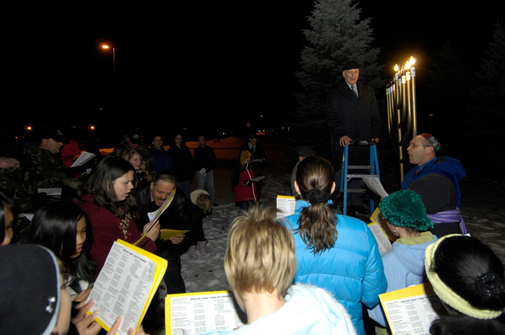 HANSCOM AFB, Mass. -- Members of the Hanscom Jewish community gather together to celebrate the beginning of Hanukkah Dec. 5. (U.S. Air Force photo by Mark Wyatt)