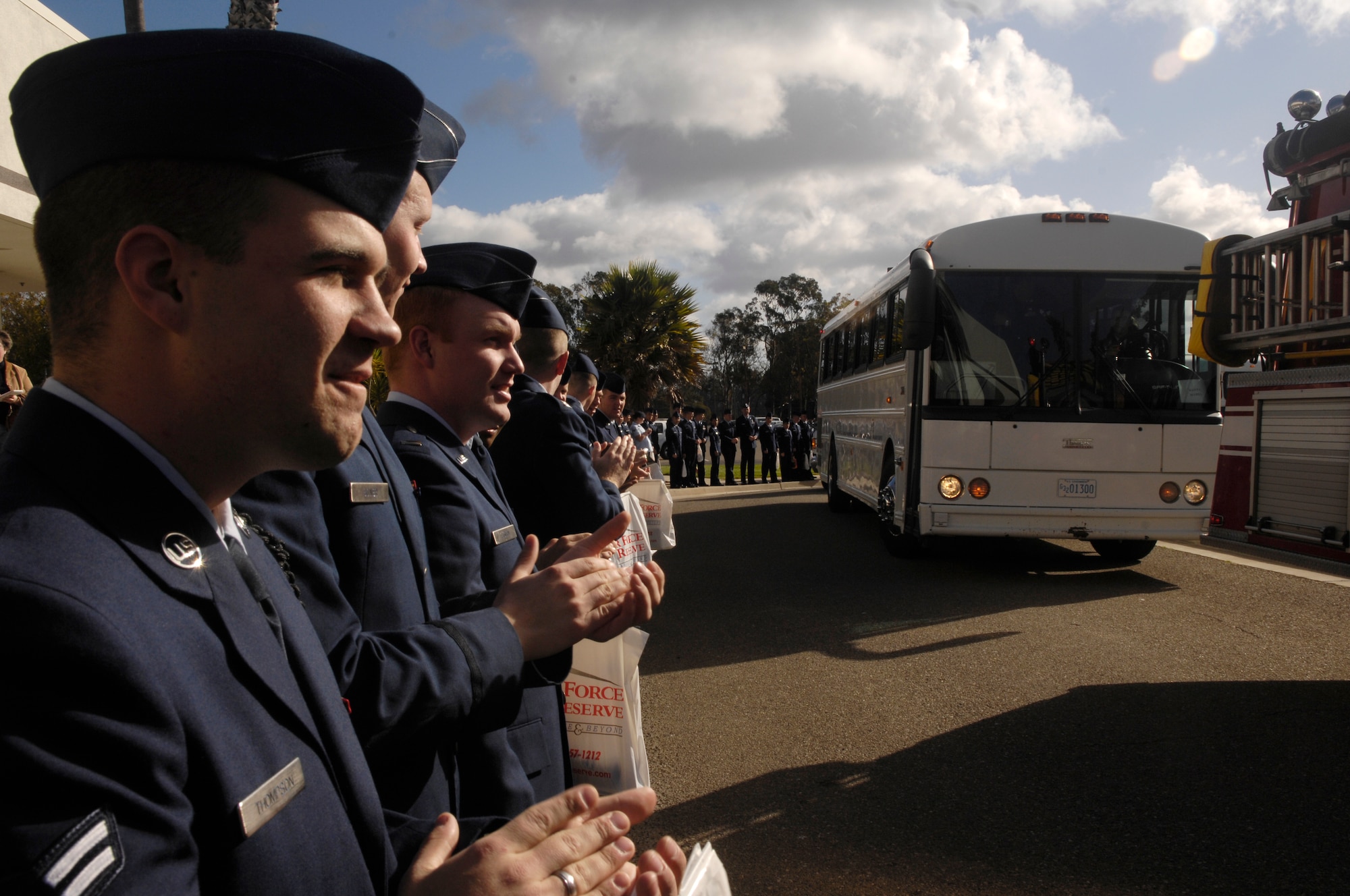 VANDENBERG AIR FORCE BASE, Calif. -- U.S. Air Force members and Operation Kids Christmas escorts welcome the arrival of over 200 hundred children from the local community to Vanbenberg on Dec. 1 in the Pacific Cost Club. Operation Kids Christmas 2007 provided over two-hundred underprivileged children with presents and a holiday dinner. The event was made possible through multiple fund raising events and corporate sponsors. This was the 48th OKC held at Vandenberg.  (U.S. Air Force photo/Airman 1st Class Nichelle Griffiths)