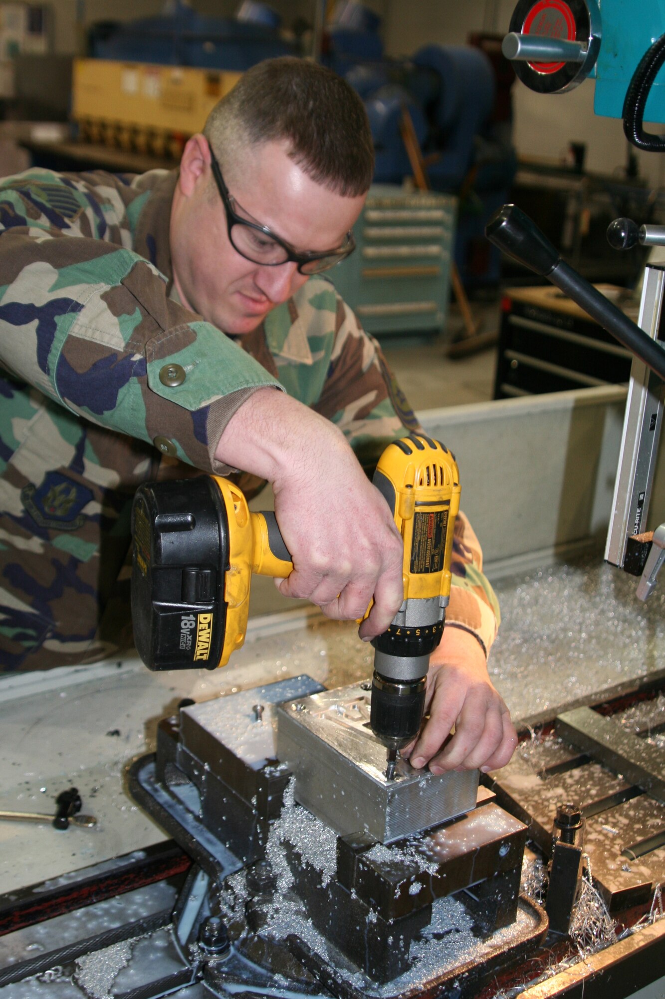 WRIGHT-PATTERSON AFB, Ohio - Technical Sergeant Jason Cox, 445th Maintenance Squadron, perfects a letter that will be used for the Chief Master Sergeant of the Air Force display.  (U.S. Air Force photo/Tech Sgt. Charlie Miller)
