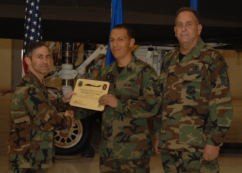 The 49th Aircraft Maintenance Squadron recognizes eight crew chiefs during the Dedicated Crew Chief Appointment Ceremony Dec. 7, 2007, at Holloman Air Force Base, N.M. To be a Dedicated Crew Chief, an Airman must have a minimum of six months' experience and be a staff sergeant or higher or be a waivered Senior Airman. A Dedicated Crew Chief is responsible for all maintenance on the aircraft he/she has assigned. (U.S. Air Force photo/Airman 1st Class Jamal D. Sutter)