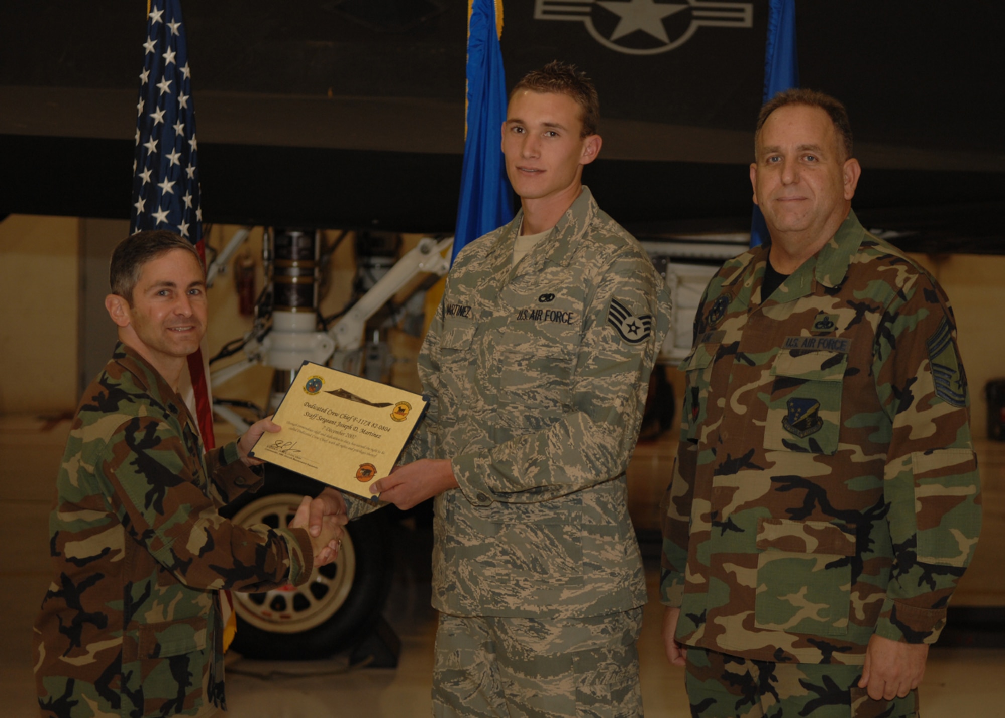 The 49th Aircraft Maintenance Squadron recognizes eight crew chiefs during the Dedicated Crew Chief Appointment Ceremony Dec. 7, 2007, at Holloman Air Force Base, N.M. To be a Dedicated Crew Chief, an Airman must have a minimum of six months' experience and be a staff sergeant or higher or be a waivered Senior Airman. A Dedicated Crew Chief is responsible for all maintenance on the aircraft he/she has assigned. (U.S. Air Force photo/Airman 1st Class Jamal D. Sutter)