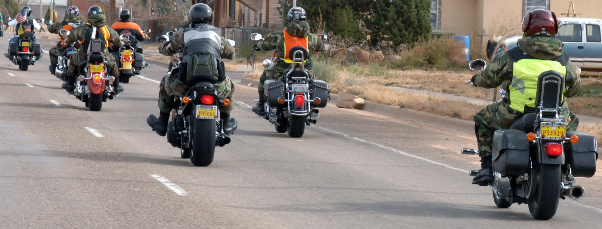 Motorcycle riders head to the Clovis Food Bank Dec. 6 from Cannon Air Force Base, N.M. The base riders group donated food to the food bank to share in the holiday spirit. (U.S. Air Force photo/Airman 1st Class James Bell)

