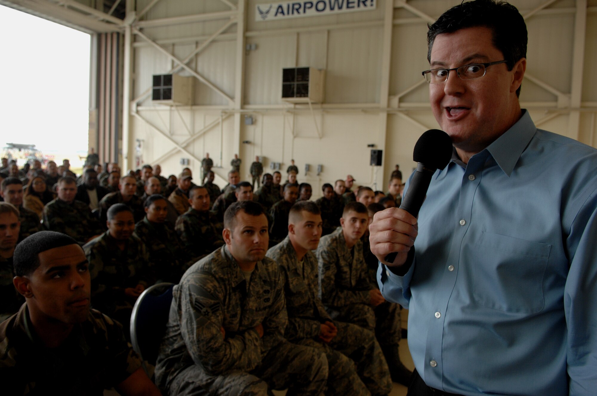 MOODY AIR FORCE BASE, Ga. -- Curtis Zimmerman, motivational speaker, speaks with Moody Airmen during wingman day Nov. 17 here. Wingman day is held annually to reinforce the value of teamwork in every Airman's daily activities. (U.S. Air Force photo by Airman 1st Class Gina Chiaverotti)